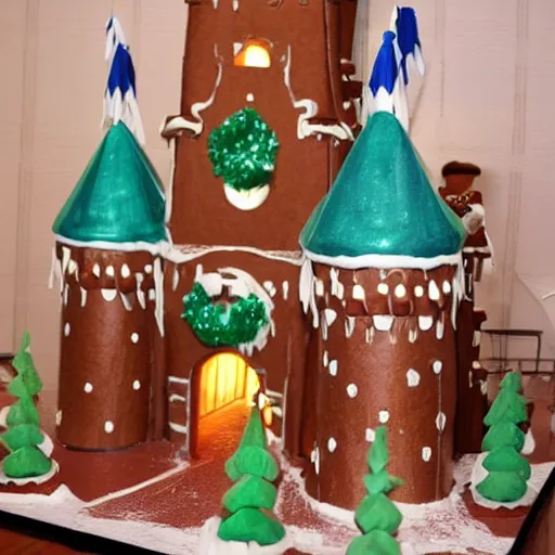 Prompt: life sized disney world castle as a gingerbread house.