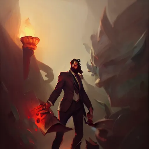 Prompt: concept art of league of legends gentleman from hell, greg rutkowski, trending on artstation, highly detailed, ambient lighting, photorealistic