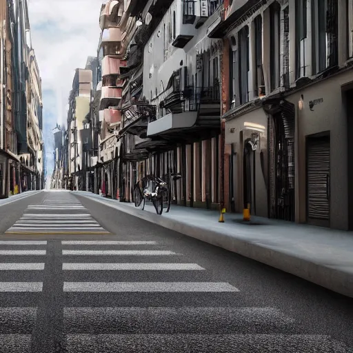 Image similar to A bike flying over a street, realistic, ultra high detail, 8k.