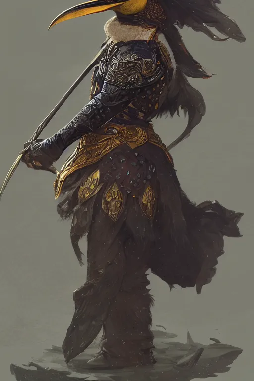 Image similar to a anthropomorphic penguin warrior, D&D, fantasy, intricate, highly detailed, digital painting, artstation, concept art, smooth, sharp focus, illustration, art by artgerm and greg rutkowski and alphonse mucha