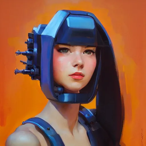 Prompt: Greg Manchess portrait painting of a robotic girl, medium shot, asymmetrical, profile picture, Organic Painting, sunny day, Matte Painting, bold shapes, hard edges, street art, trending on artstation, by Huang Guangjian and Gil Elvgren and Sachin Teng