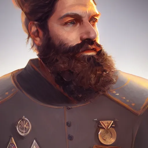 Prompt: portrait of a Germanic man with a beard and pilot’s suit, D&D, sci-fi, elegant, hopeful, muscular, highly detailed, digital painting, artstation, concept art, smooth, sharp focus, illustration