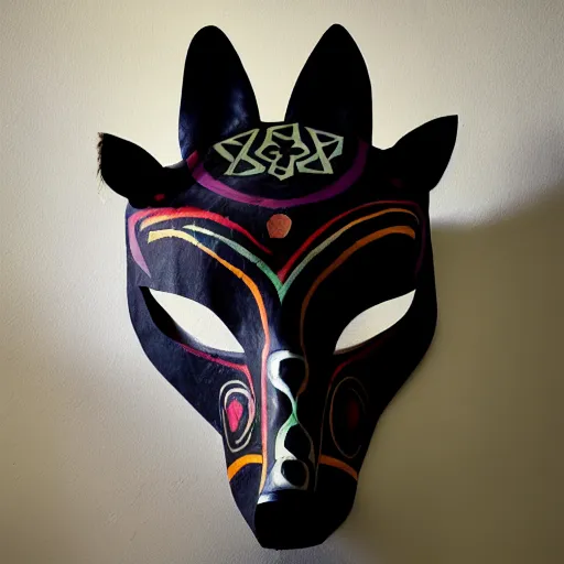 Image similar to shamanic mask of wolf, studio photo