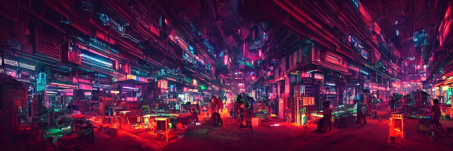 Prompt: Cyberpunk Factory, futuristic Phnom-Penh Cambodia, neon dark lighting