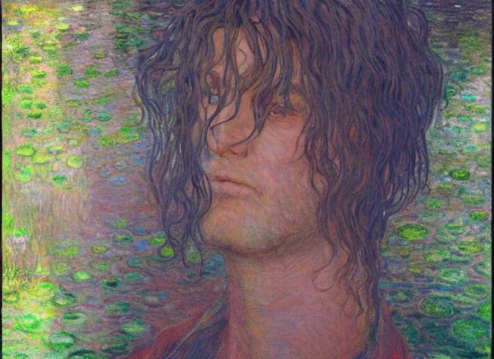 Prompt: portrait of man outside office building, cynical realism, painterly, yoshitaka amano, monet, moebius, beautiful lighting, miles johnston, klimt, tendrils, in the style of, louise zhang, tree of life screenshots, james jean, two figures