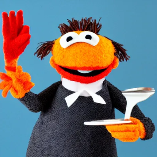 Prompt: a woman with a fork eating a muppet