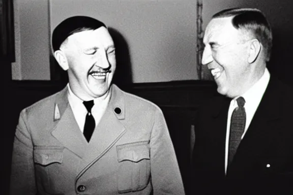 Image similar to “ very very intricate photorealistic photo of hitler and joe biden laughing together, detailed natural lighting, award - winning crisp details ”