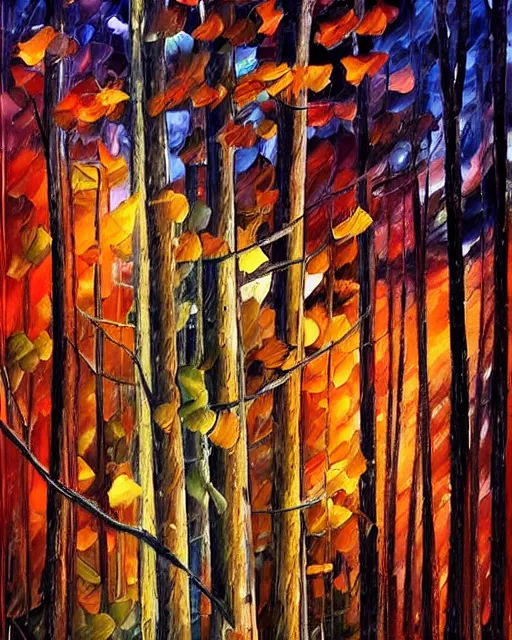 Prompt: cougar in forest at night, shot from drone, grainy, artwork by leonid afremov