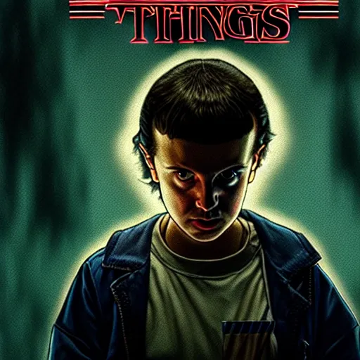 Prompt: a scene from stranger things, portrait, dark, with a surprised man, detailed face, with something scary in the background, like greg rutkowski and victo nagi