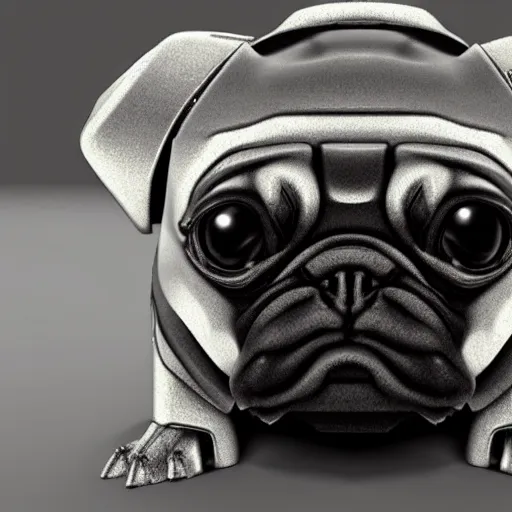 Image similar to Futuristic robot Pug. Photorealistic. HD.