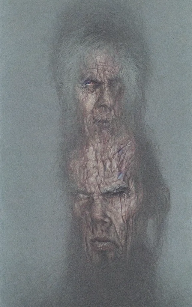 Prompt: portrait of Nick Cave by Zdzislaw Beksinski