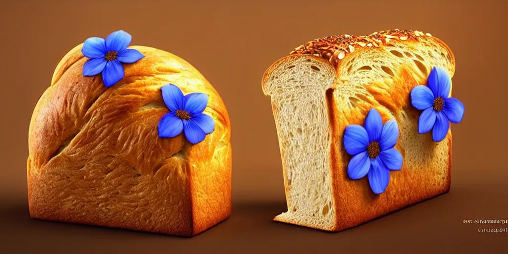 Prompt: epic professional digital art of a bread toast!!! wearing 👓!!!! and a blue flower!!!!, best on artstation, cgsociety, much detail, much wow, masterpiece