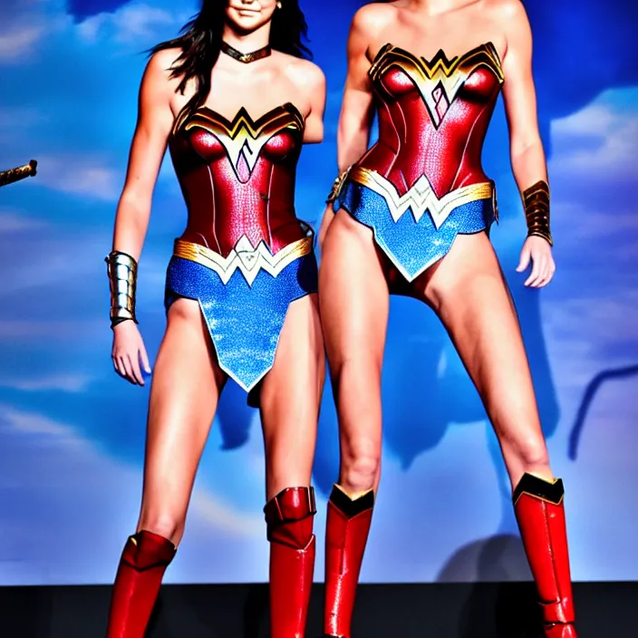 Prompt: professional full length photograph of kendall jenner as wonder woman. Extremely detailed. 8k