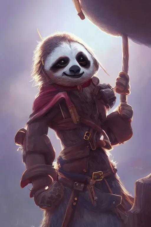 Prompt: Kawaii Sloth dressed as a Pirate, digital painting, highly detailed, artstation, concept art, smooth, sharp focus, illustration, art by artgerm and greg rutkowski.
