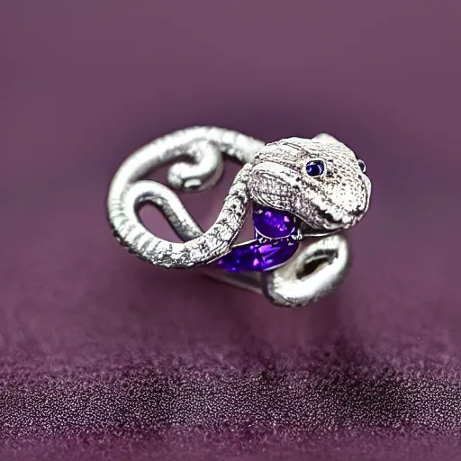 Image similar to Snake-shaped ring twisted on finger with sapphire eyes and diamond-covered body