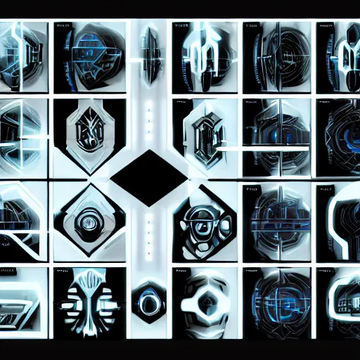 Image similar to extremely detailed geometric grid futuristic sci fi video game heads up display, destiny 2, eve online, cyberpunk 2 0 7 7, ui, hud, graphic, flat, 2 d, hud elements, flat, graphic, black and white