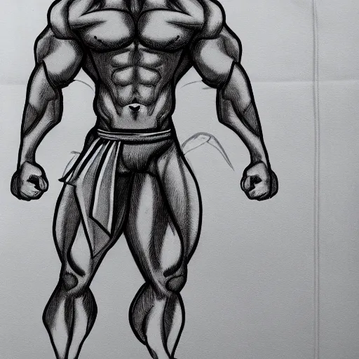 Image similar to master furry artist pen napkin sketch full body portrait character study of the anthro male anthropomorphic wolf fursona animal person wearing gym shorts bodybuilder at gym