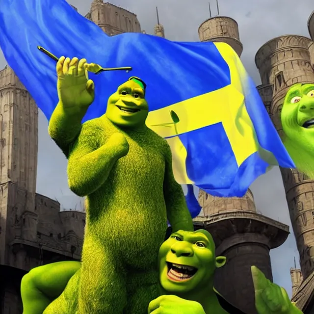 Image similar to shrek as president of ukraine