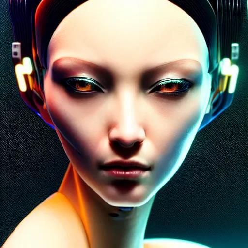 Prompt: a extremely detailed digital painting of a highly complex humanoid android woman with integrated cybernetic modifications, cyberpunk art by ilya kuvshinov, trending on cgsociety, computer art, ilya kuvshinov, artstation hd, artstation hq, photo realistic, hyperrealism, soft light, cinematography photo, ray tracing, unreal engine 5