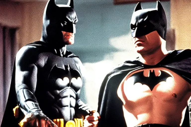 Image similar to film still of batman in pulp fiction.