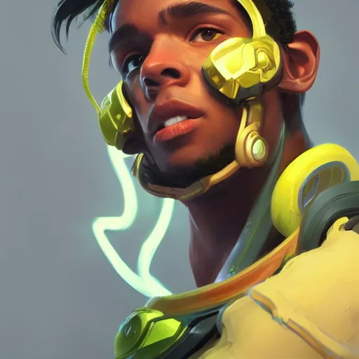 Prompt: very detailed masterpiece painting of lucio from overwatch, portrait, artstation, concept art by greg rutkowski