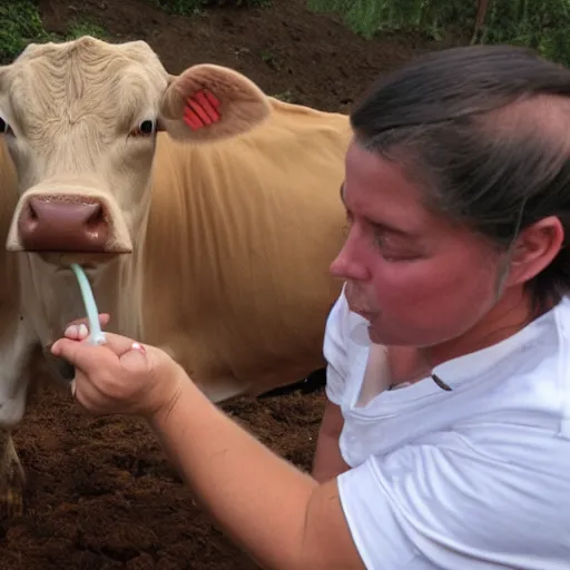 Prompt: milking a cow