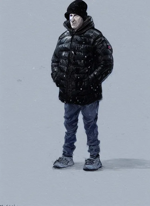 Prompt: bob odenkirk wearing a black supreme puffer jacket, a beanie and white nike shoes, elegant, digital painting, concept art, smooth, sharp focus, illustration, from starcraft by ruan jia and mandy jurgens and artgerm and william - adolphe bouguerea