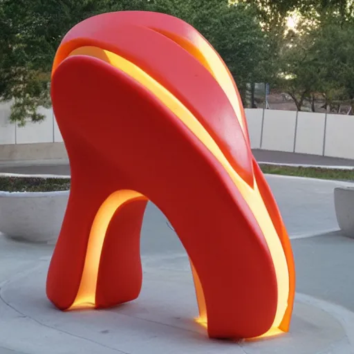 Prompt: hamburger shaped sculpture, curves, ground beef, lights