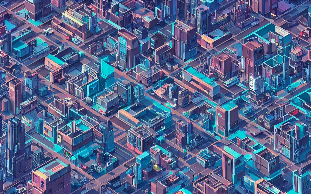 Prompt: a cyberpunk city, isometric aerial view, futuristic, high rise, buildings, neon signs, cars, lorries, illustration, very detailed, award winning, artstation, artgem, hyperealistic