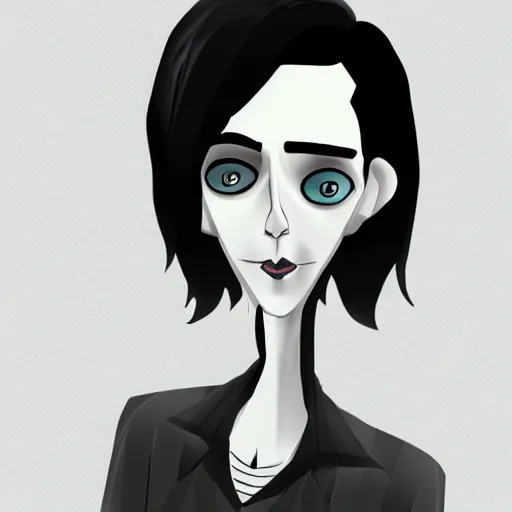 Image similar to young man portrait, black hair, skinny, corpse bride art style