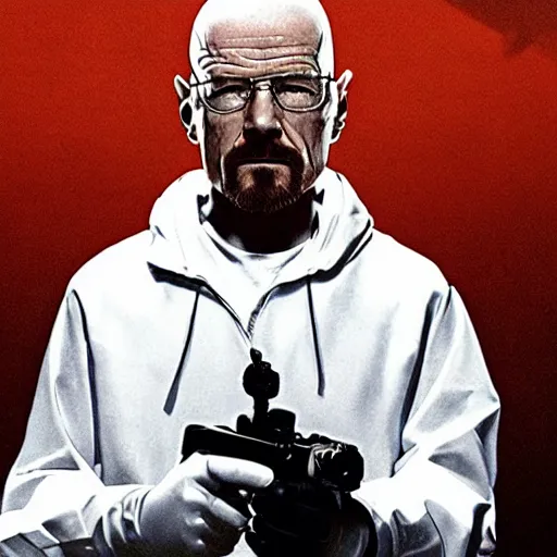 Prompt: walter white wields a ray gun from call of duty