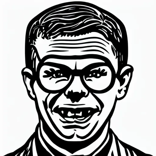 Prompt: individual smiling handsome alan turing silk screen butcher billy style