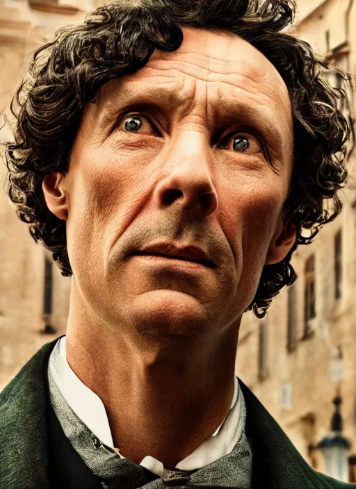 Prompt: closeup portrait of sherlock holmes, depth of field, zeiss lens, detailed, symmetrical, centered, fashion photoshoot, by Annie Leibovitz and Steve McCurry, David Lazar, Jimmy Nelsson, Breathtaking, 8k resolution, extremely detailed, beautiful, establishing shot, artistic, hyperrealistic, beautiful face, octane render