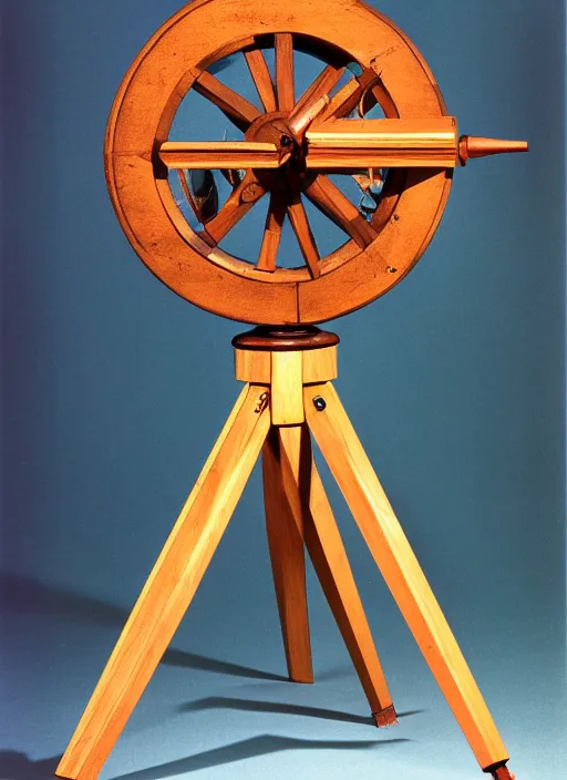 Image similar to realistic photo of a a wooden medieval astronomy appliance model equipment gadget made of wooden toy constructor 1 9 9 0, life magazine reportage photo, natural colors, metropolitan museum collection
