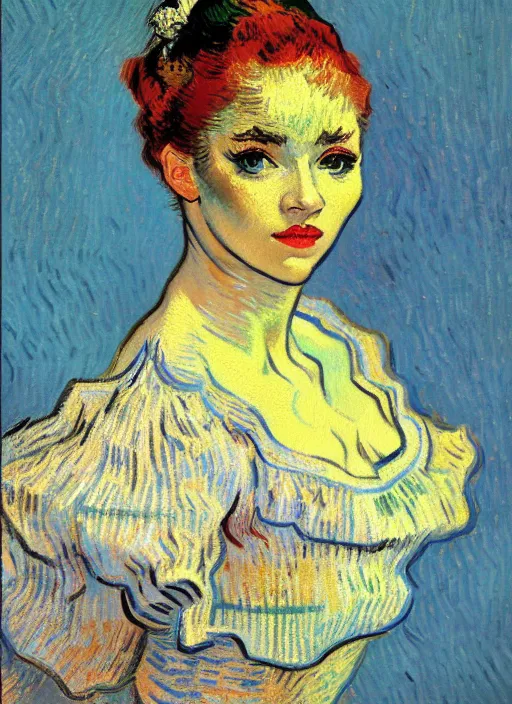 Prompt: portrait of a beautiful parisian dancer, detailed face in painting, beautiful expressionist oil painting masterpiece, 8 k resolution, smooth, sharp focus, pastel color palette, trending on artstation, by van gogh
