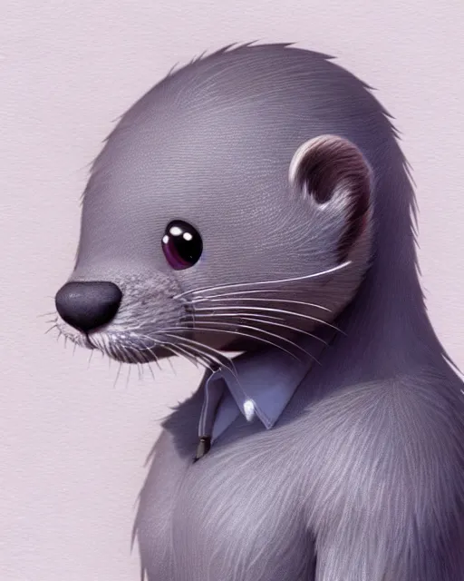 Image similar to character concept art of a cute male anthropomorphic gray otter furry | | cute - fine - face, pretty face, key visual, realistic shaded perfect face, fine details by stanley artgerm lau, wlop, rossdraws, james jean, andrei riabovitchev, marc simonetti, and sakimichan, trending on artstation