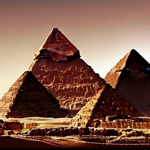 Prompt: the great pyramids made out of meat, painted by greg rutkowski