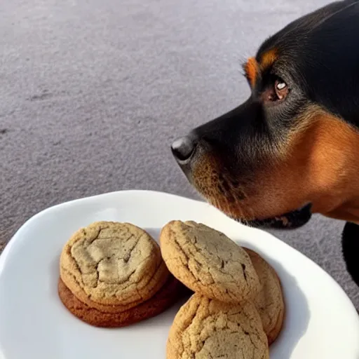 Prompt: a dog eating cookies