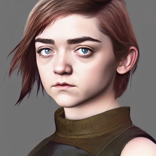 Image similar to Maisie Williams, straight hairstyle, white eyes, blonde hair, realistic render, short hair, unreal engine render, Icaro Carvalho