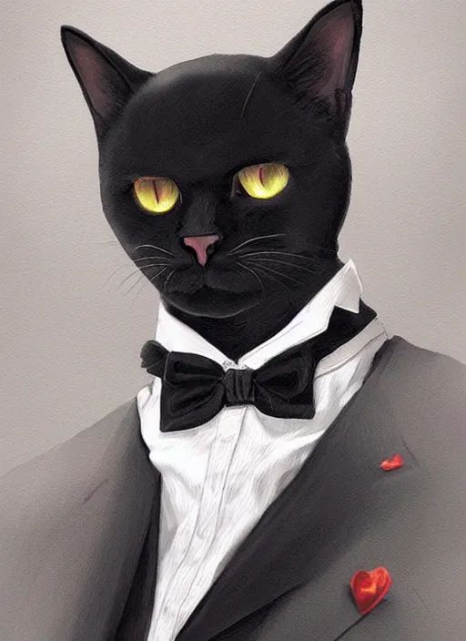 Prompt: portrait of a serious and intelligent black cat!!!! scholar!!!! in a retro!!! suit, digital art by artgerm and greg rutkowski