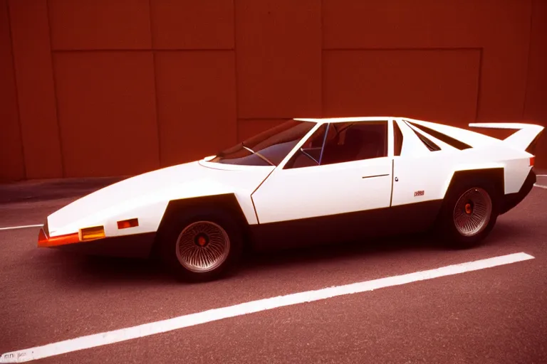 Prompt: designed by bertone stylized poser of a single 1 9 8 1 lamborghini jalpa thick neon lights ektachrome photograph volumetric lighting f 8 aperture cinematic eastman 5 3 8 4 film