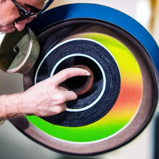 Prompt: a stylish marketing photograph of a resin-bonded grinding wheel