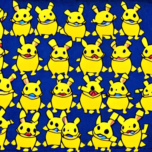 Prompt: 5 0 highly detailed intricate pikachus in a 7 x 7 grid