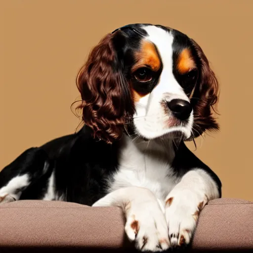 Prompt: King Charles Cavalier watching TV