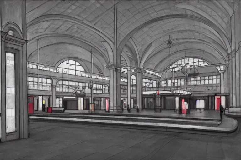 Image similar to inside Central station, in the style of Edward Hopper