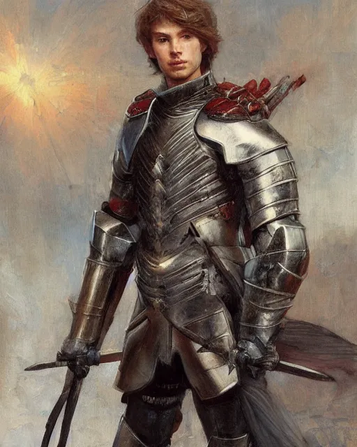 Prompt: aa strong and handsome knight, oil painting, by Edgar Maxence and Ross Tran and Michael Whelan