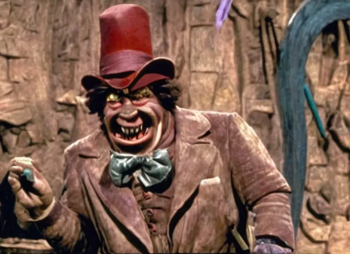 Prompt: film still of An Orc in Willy Wonka's and the Chocolate Factory 1971