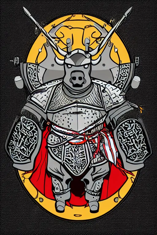 Image similar to Portrait of a bull in a medieval armor, knight, medieval, sticker, colorful, illustration, highly detailed, simple, smooth and clean vector curves, no jagged lines, vector art, smooth