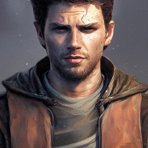 Image similar to portrait of a man by Greg Rutkowski, Cade Skywalker from Star Wars Expanded Universe, he is about 30 years old, wearing a leather jacket, highly detailed portrait, digital painting, artstation, concept art, smooth, sharp foccus ilustration, Artstation HQ