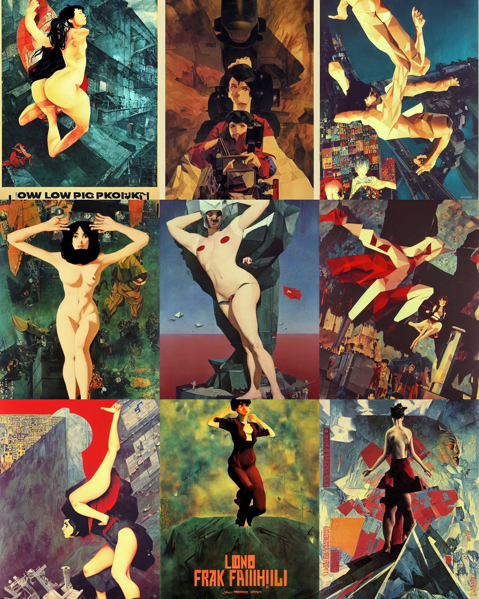 Prompt: low poly, low poly, low poly, industrial, soviet painting, social realism, barocco, Frank Frazetta, Dean Ellis, Detmold Charles Maurice, gustav klimt, levitation, movie poster 1993 anime